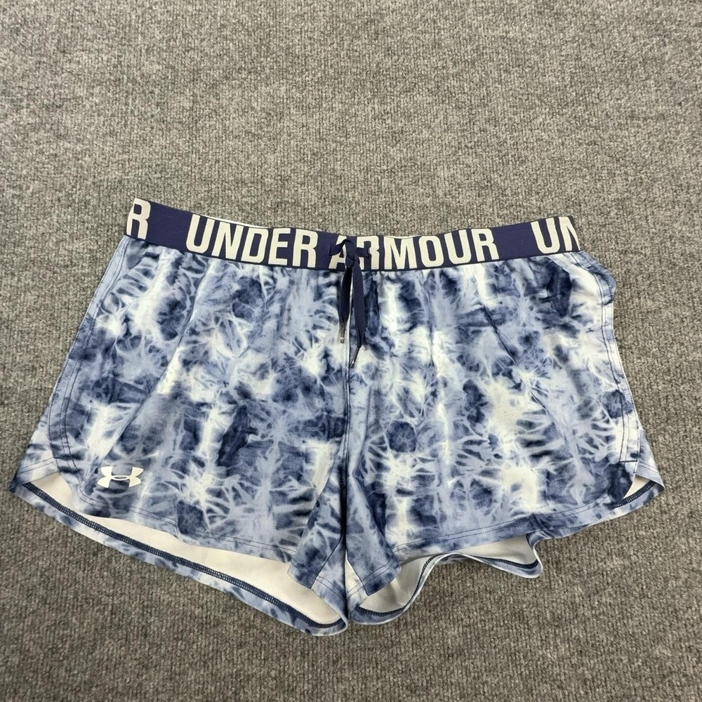 Under Armour Shorts Womens Large Blue Batik HeatGear 3 Inseam Running Athletic